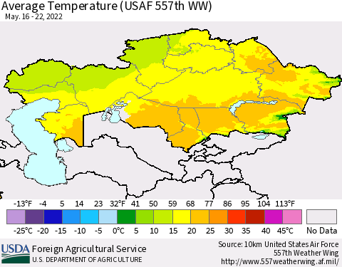 Kazakhstan Average Temperature (USAF 557th WW) Thematic Map For 5/16/2022 - 5/22/2022