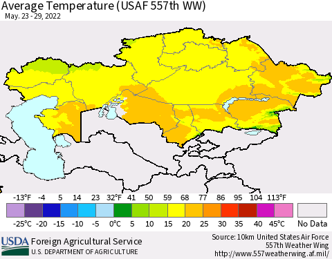 Kazakhstan Average Temperature (USAF 557th WW) Thematic Map For 5/23/2022 - 5/29/2022
