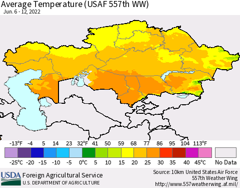 Kazakhstan Average Temperature (USAF 557th WW) Thematic Map For 6/6/2022 - 6/12/2022