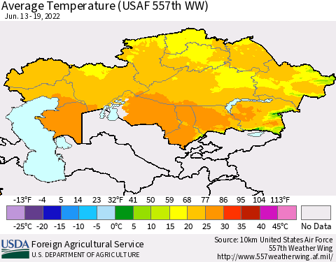 Kazakhstan Average Temperature (USAF 557th WW) Thematic Map For 6/13/2022 - 6/19/2022
