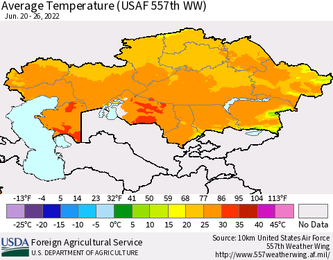 Kazakhstan Average Temperature (USAF 557th WW) Thematic Map For 6/20/2022 - 6/26/2022