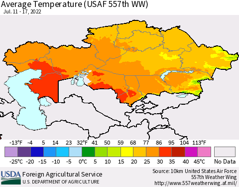 Kazakhstan Average Temperature (USAF 557th WW) Thematic Map For 7/11/2022 - 7/17/2022