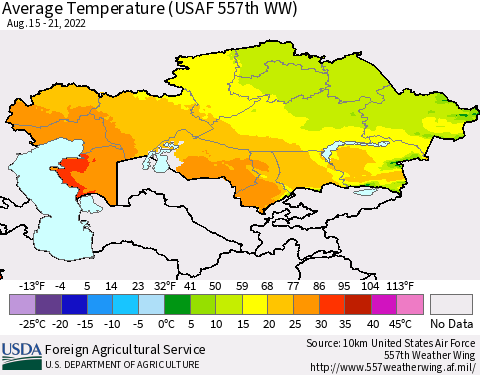 Kazakhstan Average Temperature (USAF 557th WW) Thematic Map For 8/15/2022 - 8/21/2022