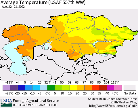 Kazakhstan Average Temperature (USAF 557th WW) Thematic Map For 8/22/2022 - 8/28/2022