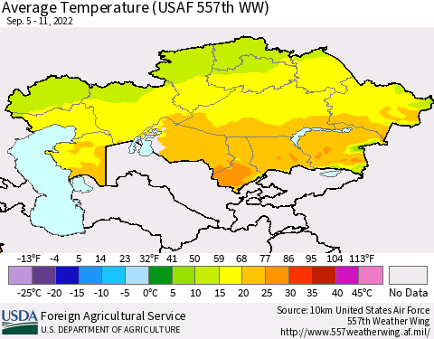 Kazakhstan Average Temperature (USAF 557th WW) Thematic Map For 9/5/2022 - 9/11/2022