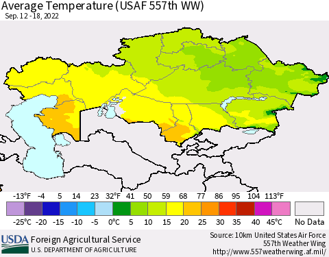 Kazakhstan Average Temperature (USAF 557th WW) Thematic Map For 9/12/2022 - 9/18/2022