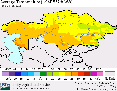 Kazakhstan Average Temperature (USAF 557th WW) Thematic Map For 9/19/2022 - 9/25/2022