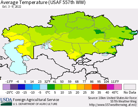 Kazakhstan Average Temperature (USAF 557th WW) Thematic Map For 10/3/2022 - 10/9/2022