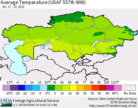 Kazakhstan Average Temperature (USAF 557th WW) Thematic Map For 10/17/2022 - 10/23/2022