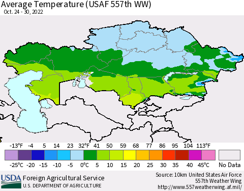 Kazakhstan Average Temperature (USAF 557th WW) Thematic Map For 10/24/2022 - 10/30/2022