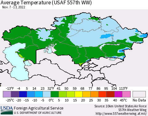 Kazakhstan Average Temperature (USAF 557th WW) Thematic Map For 11/7/2022 - 11/13/2022