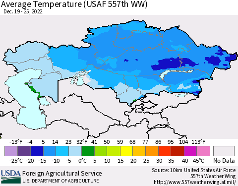 Kazakhstan Average Temperature (USAF 557th WW) Thematic Map For 12/19/2022 - 12/25/2022