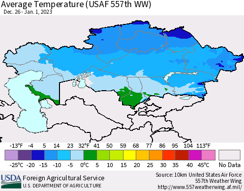 Kazakhstan Average Temperature (USAF 557th WW) Thematic Map For 12/26/2022 - 1/1/2023