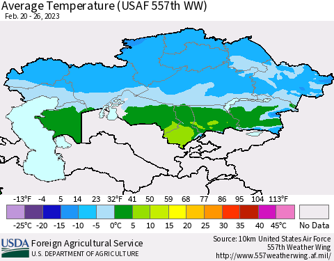 Kazakhstan Average Temperature (USAF 557th WW) Thematic Map For 2/20/2023 - 2/26/2023