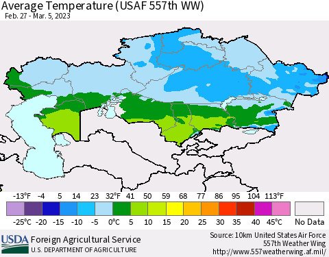 Kazakhstan Average Temperature (USAF 557th WW) Thematic Map For 2/27/2023 - 3/5/2023