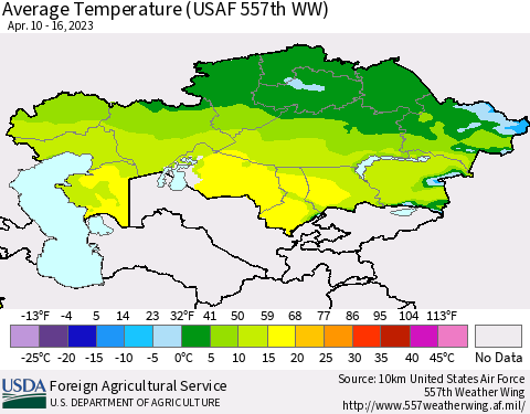 Kazakhstan Average Temperature (USAF 557th WW) Thematic Map For 4/10/2023 - 4/16/2023