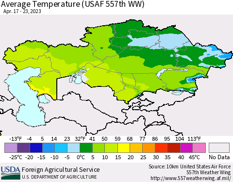 Kazakhstan Average Temperature (USAF 557th WW) Thematic Map For 4/17/2023 - 4/23/2023