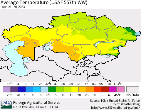 Kazakhstan Average Temperature (USAF 557th WW) Thematic Map For 4/24/2023 - 4/30/2023