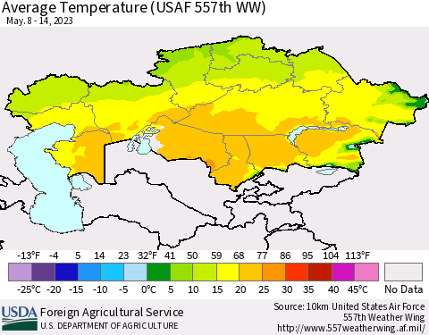 Kazakhstan Average Temperature (USAF 557th WW) Thematic Map For 5/8/2023 - 5/14/2023