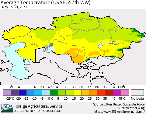 Kazakhstan Average Temperature (USAF 557th WW) Thematic Map For 5/15/2023 - 5/21/2023