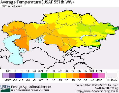 Kazakhstan Average Temperature (USAF 557th WW) Thematic Map For 5/22/2023 - 5/28/2023