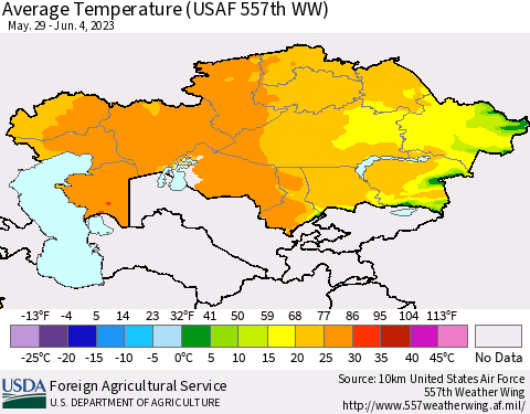 Kazakhstan Average Temperature (USAF 557th WW) Thematic Map For 5/29/2023 - 6/4/2023