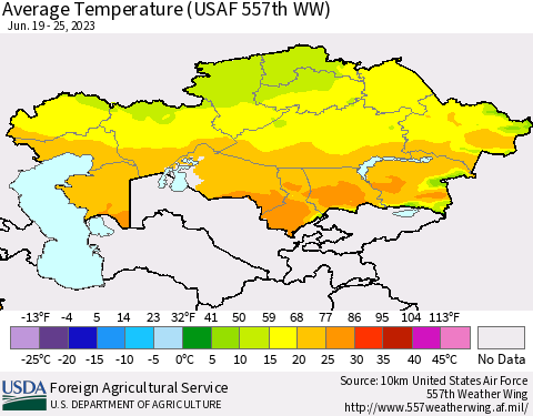Kazakhstan Average Temperature (USAF 557th WW) Thematic Map For 6/19/2023 - 6/25/2023