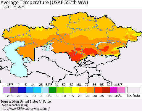 Kazakhstan Average Temperature (USAF 557th WW) Thematic Map For 7/17/2023 - 7/23/2023