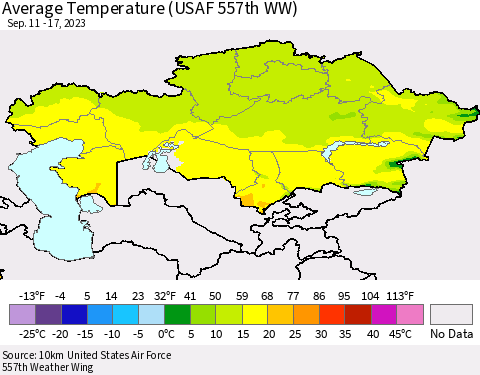 Kazakhstan Average Temperature (USAF 557th WW) Thematic Map For 9/11/2023 - 9/17/2023