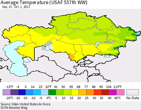 Kazakhstan Average Temperature (USAF 557th WW) Thematic Map For 9/25/2023 - 10/1/2023