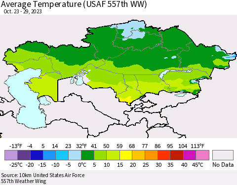 Kazakhstan Average Temperature (USAF 557th WW) Thematic Map For 10/23/2023 - 10/29/2023