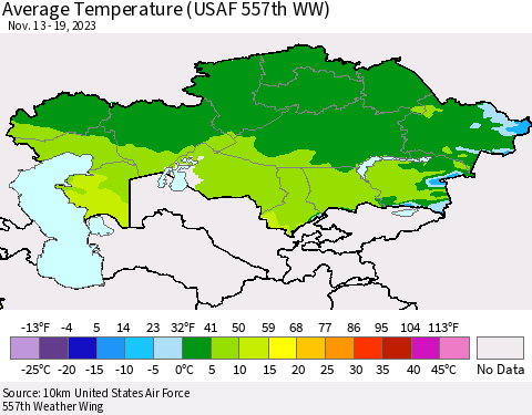 Kazakhstan Average Temperature (USAF 557th WW) Thematic Map For 11/13/2023 - 11/19/2023