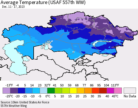 Kazakhstan Average Temperature (USAF 557th WW) Thematic Map For 12/11/2023 - 12/17/2023