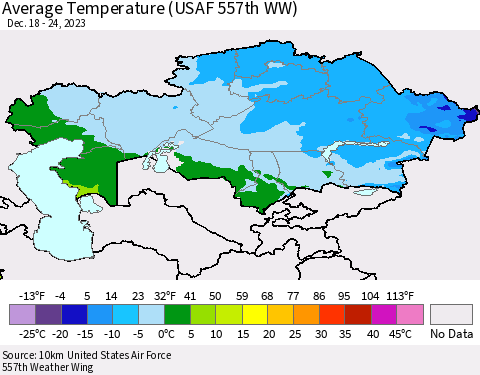 Kazakhstan Average Temperature (USAF 557th WW) Thematic Map For 12/18/2023 - 12/24/2023
