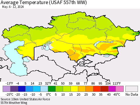 Kazakhstan Average Temperature (USAF 557th WW) Thematic Map For 5/6/2024 - 5/12/2024