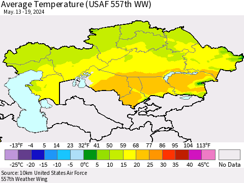 Kazakhstan Average Temperature (USAF 557th WW) Thematic Map For 5/13/2024 - 5/19/2024