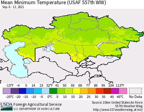 Kazakhstan Mean Minimum Temperature (USAF 557th WW) Thematic Map For 9/6/2021 - 9/12/2021
