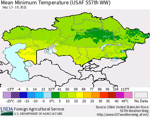 Kazakhstan Mean Minimum Temperature (USAF 557th WW) Thematic Map For 9/13/2021 - 9/19/2021