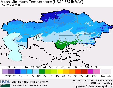 Kazakhstan Mean Minimum Temperature (USAF 557th WW) Thematic Map For 12/20/2021 - 12/26/2021