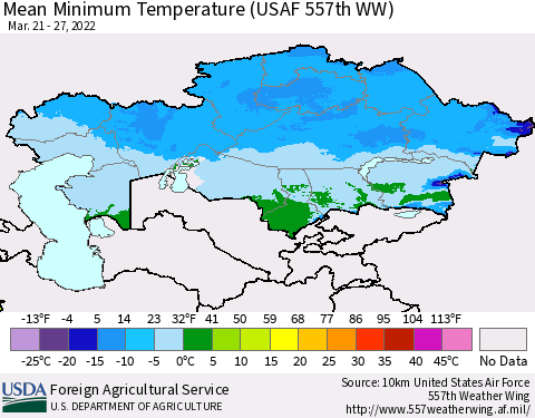 Kazakhstan Mean Minimum Temperature (USAF 557th WW) Thematic Map For 3/21/2022 - 3/27/2022