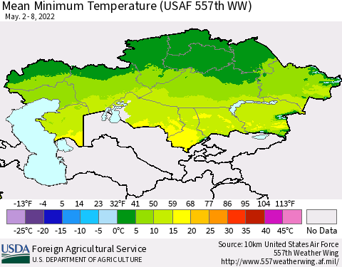 Kazakhstan Mean Minimum Temperature (USAF 557th WW) Thematic Map For 5/2/2022 - 5/8/2022