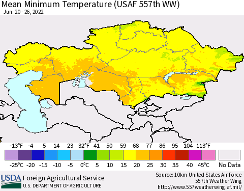 Kazakhstan Mean Minimum Temperature (USAF 557th WW) Thematic Map For 6/20/2022 - 6/26/2022