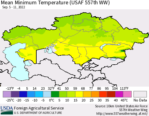 Kazakhstan Mean Minimum Temperature (USAF 557th WW) Thematic Map For 9/5/2022 - 9/11/2022