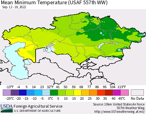 Kazakhstan Mean Minimum Temperature (USAF 557th WW) Thematic Map For 9/12/2022 - 9/18/2022