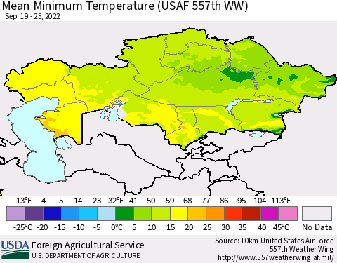 Kazakhstan Mean Minimum Temperature (USAF 557th WW) Thematic Map For 9/19/2022 - 9/25/2022