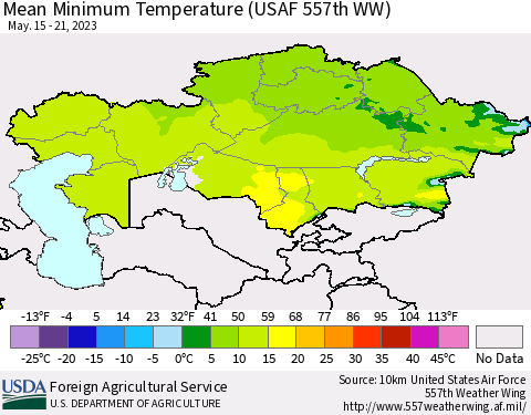 Kazakhstan Mean Minimum Temperature (USAF 557th WW) Thematic Map For 5/15/2023 - 5/21/2023
