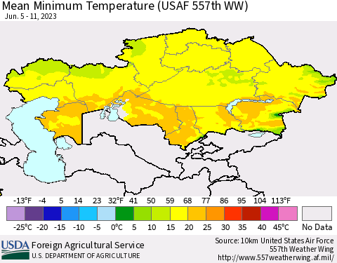 Kazakhstan Mean Minimum Temperature (USAF 557th WW) Thematic Map For 6/5/2023 - 6/11/2023
