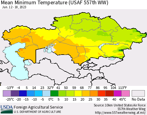 Kazakhstan Mean Minimum Temperature (USAF 557th WW) Thematic Map For 6/12/2023 - 6/18/2023