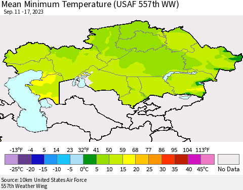 Kazakhstan Mean Minimum Temperature (USAF 557th WW) Thematic Map For 9/11/2023 - 9/17/2023