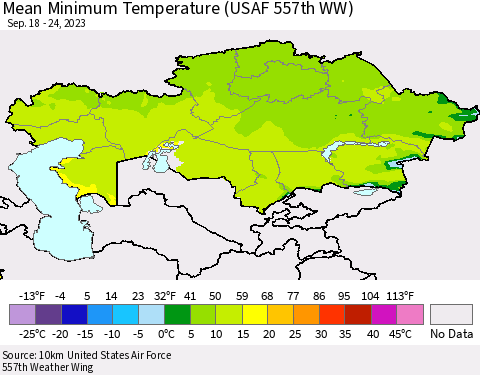 Kazakhstan Mean Minimum Temperature (USAF 557th WW) Thematic Map For 9/18/2023 - 9/24/2023